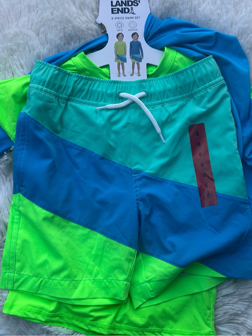 Lands' End Boys' Bright Blue & Neon Green 3-Piece Swim Set size 6